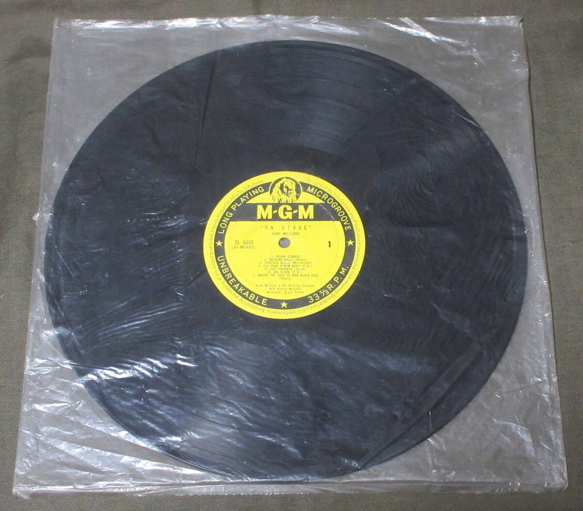 ペラ帯付き初回オリジナル(LP) Hank Williams「ハンク・ウィリアムス・オン・ステージ」黄色溝有りラベル/歌詞カード/1962年/MGM/SL5060_画像5