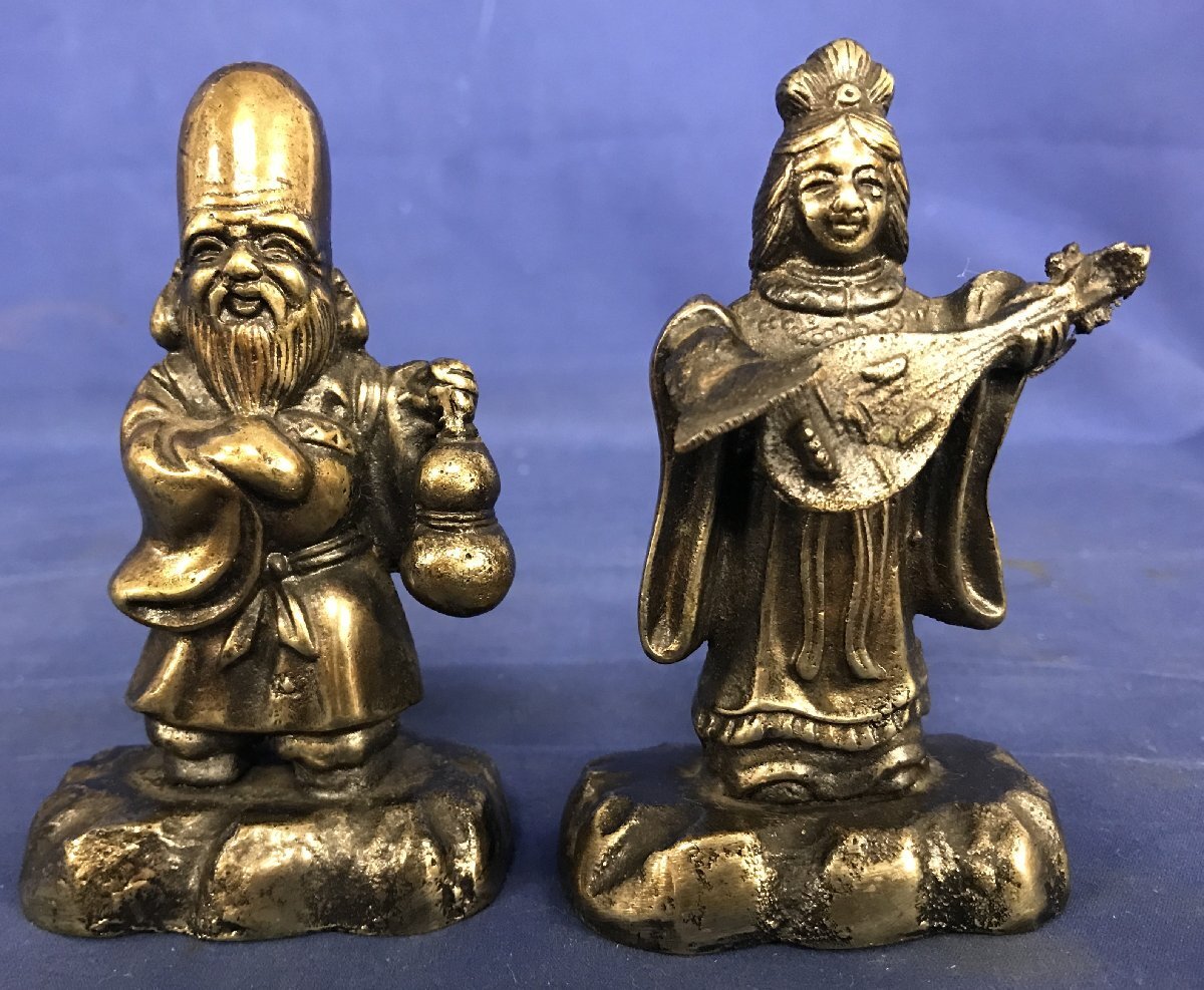 *23-012* металлический украшение металлический семь божеств удачи превосходящий гора структура цветной металл миниатюра маленький размер кукла вместе коробка подпись .. старый изобразительное искусство античный литье золотой .[100]