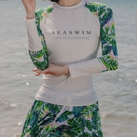  купальный костюм женский body type покрытие бикини танкини комплект Rush Guard длинный рукав короткий рукав фитнес UV cut B белый M размер (9 номер )