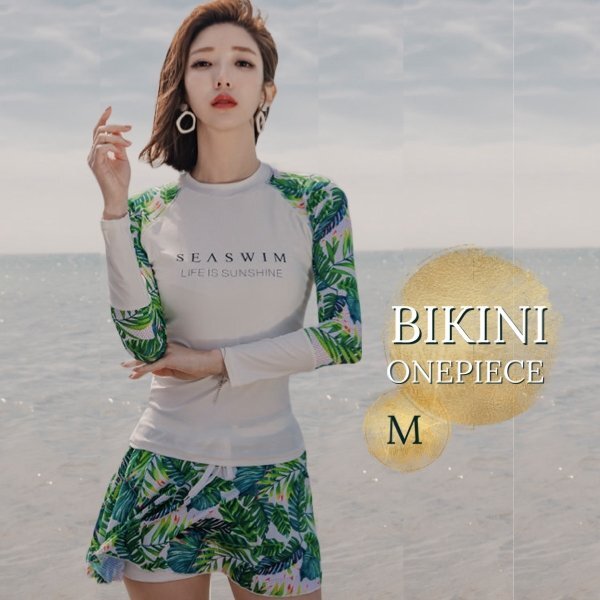  купальный костюм женский body type покрытие бикини танкини комплект Rush Guard длинный рукав короткий рукав фитнес UV cut B белый M размер (9 номер )