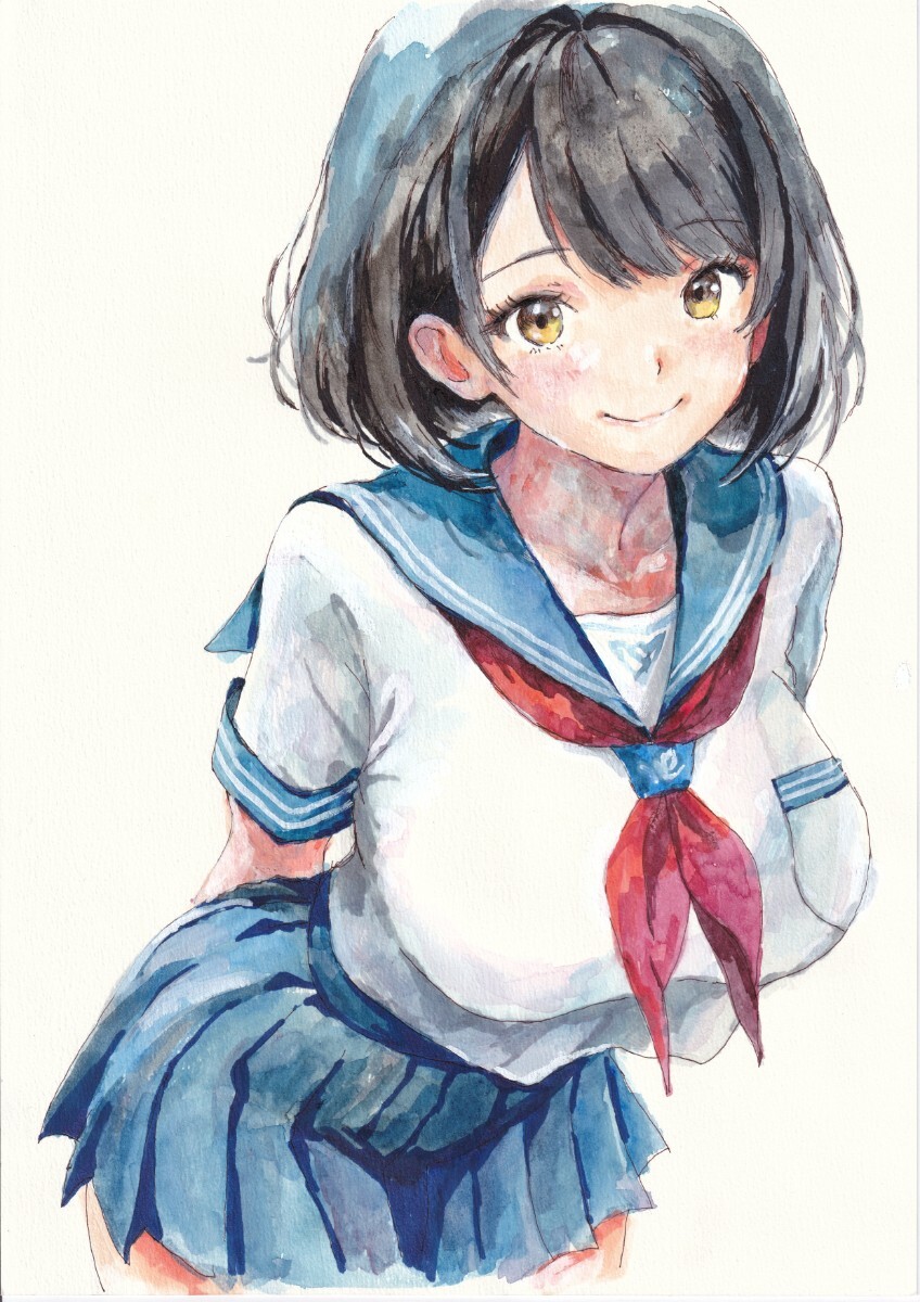 [1 пункт предмет ] оригинал Cara чёрный . цвет иллюстрации оригинал ручные иллюстрации A4 размер акварельная живопись исходная картина симпатичный 