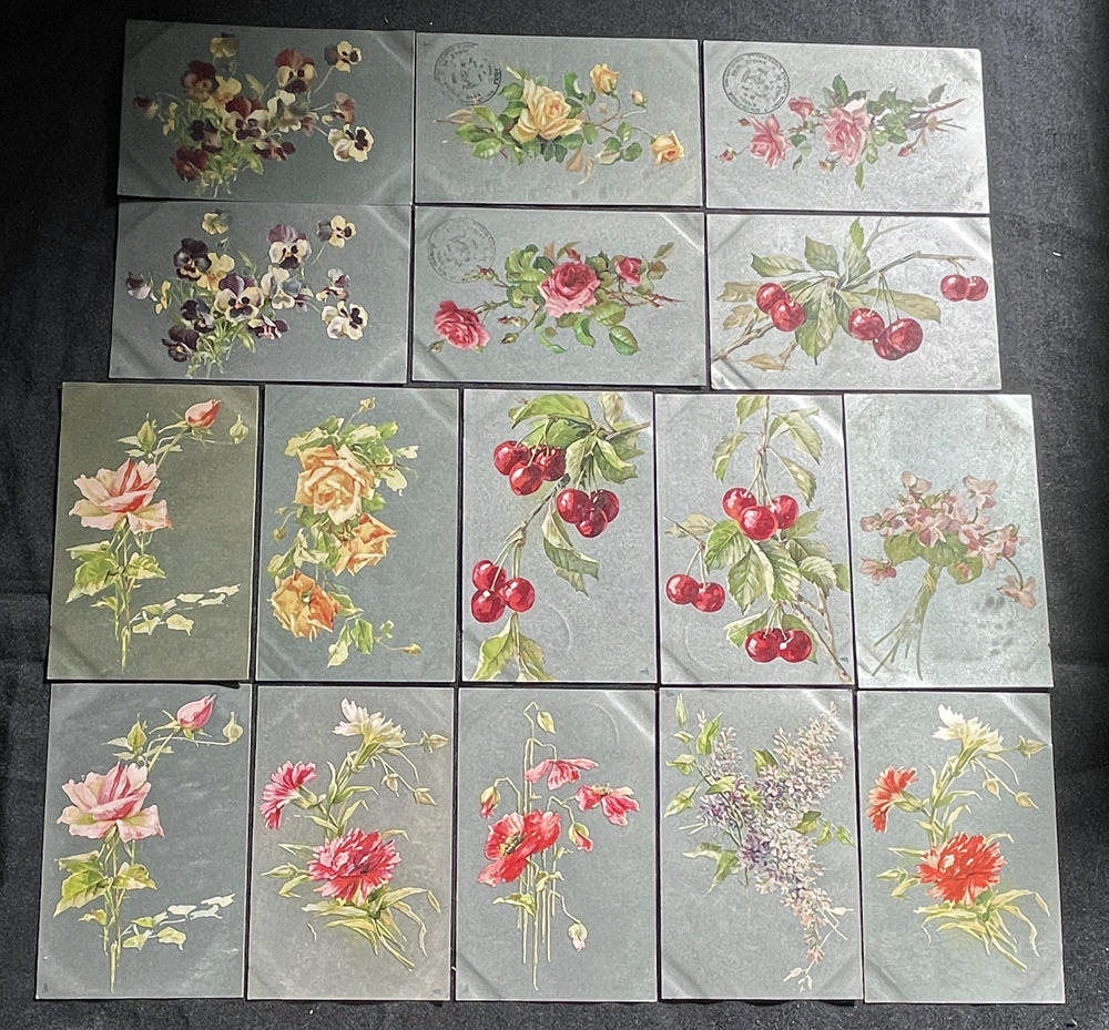 ◆アンティークポストカード25◆植物モチーフ・銀地16枚 エンボス/Raphael Tuck&Sons社製他 明治期外国製絵葉書 美術・アート・デザインの画像1