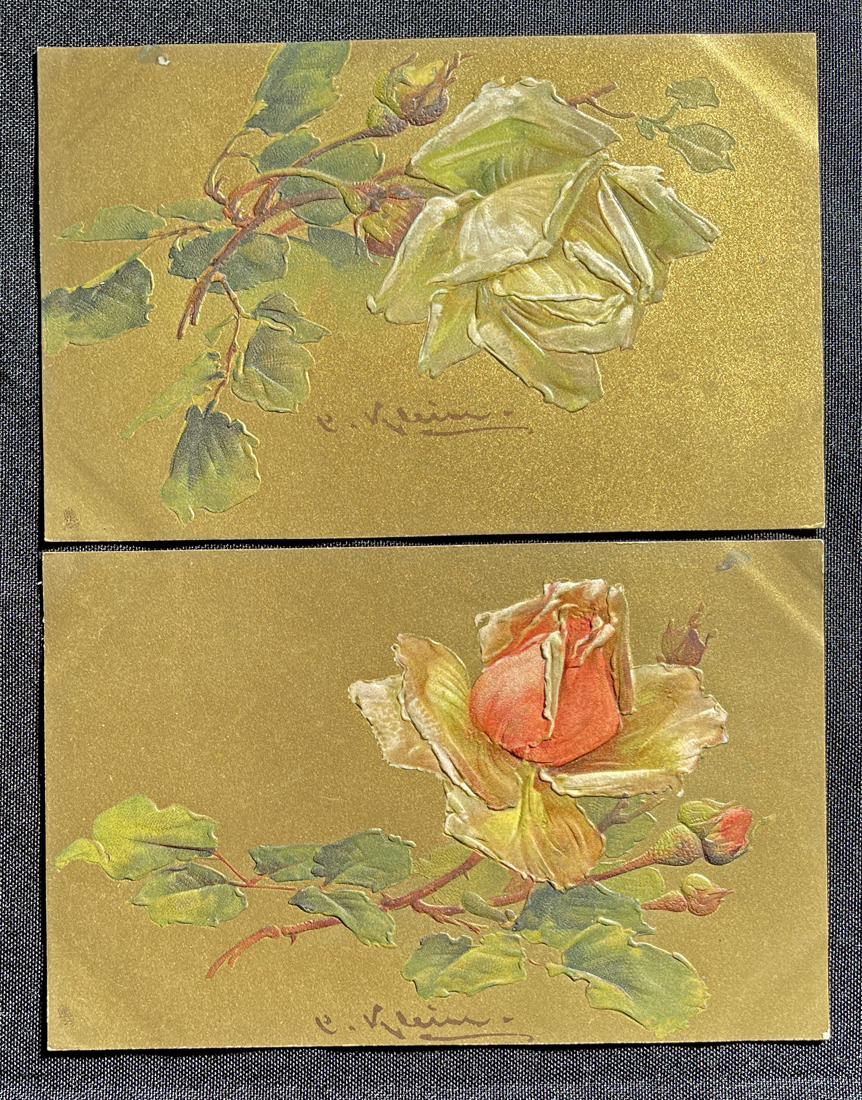 ◆アンティークポストカード24◆植物モチーフ・金地2枚 エンボス/Raphael Tuck&Sons社製 明治期外国製絵葉書 美術・アート・デザインの画像1