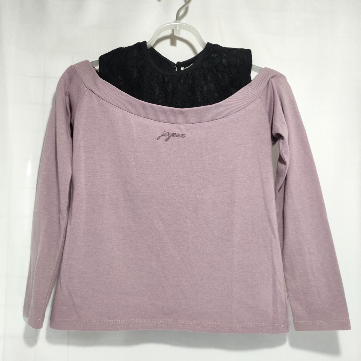 【★送料無料★女の子用 USED 黒＆パープル 重ね着風カットソー(140サイズ)★RETRO GIRL(レトロガール)★】_画像1