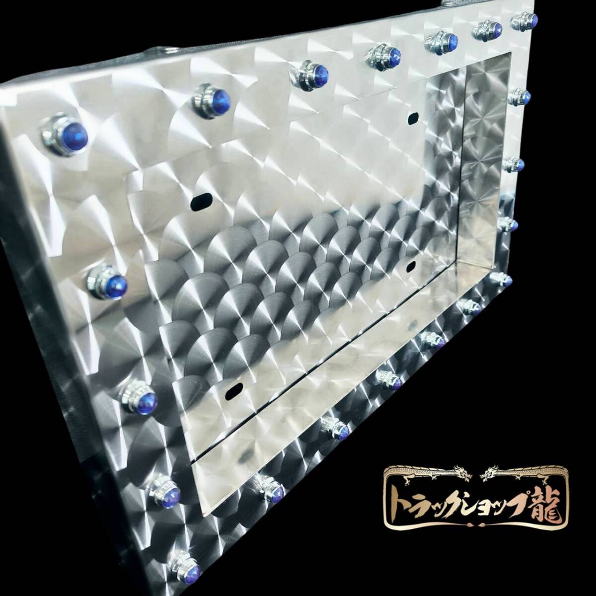 オリジナル 大型 50角 鱗柄 パイロットナンバー枠 ステンレス パイロットランプ付き ナンバーフレーム 汎用 T0117D_画像1