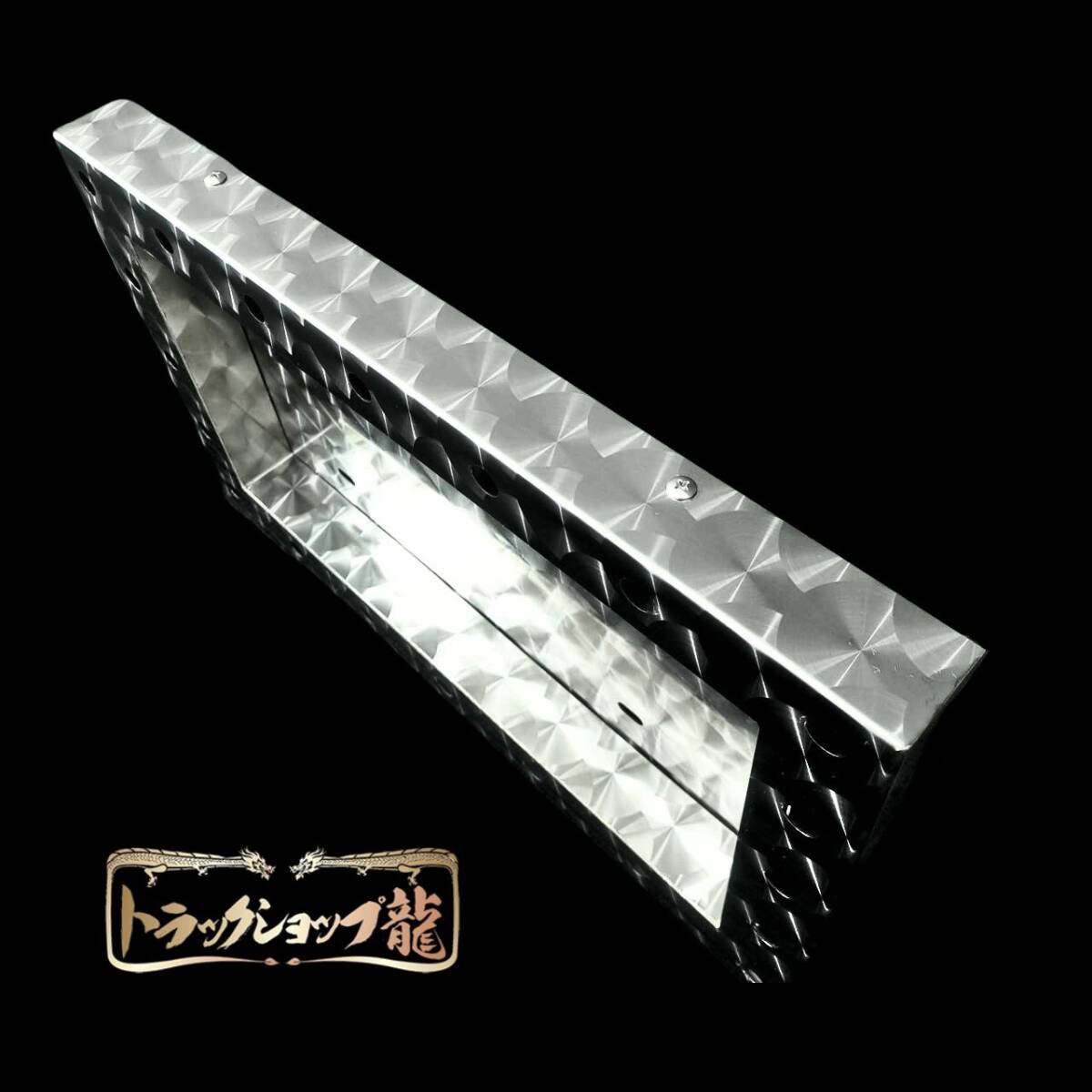 オリジナル 大型 50角 鱗柄 パイロットナンバー枠 ステンレス パイロットランプ付き ナンバーフレーム 汎用 T0117D_画像3