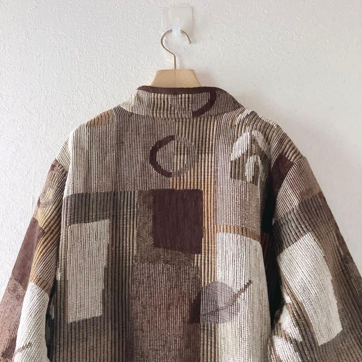 ヴィンテージ ゴブラン ジャケット XL相当 ジップアップ 幾何学 アート柄 ブラウン系 羽織り　ゆったり_画像7