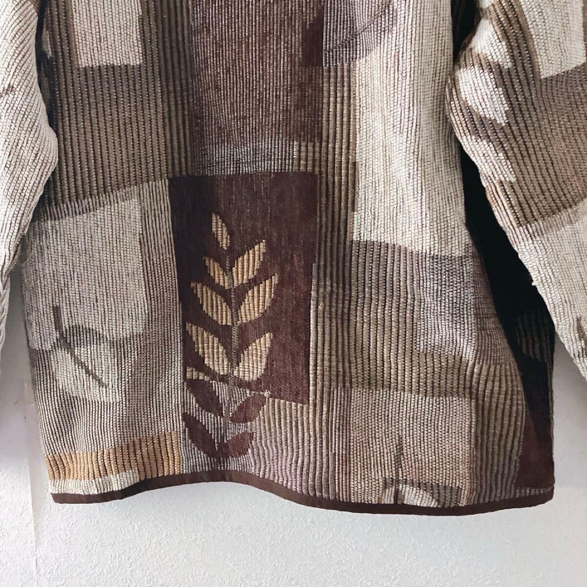 ヴィンテージ ゴブラン ジャケット XL相当 ジップアップ 幾何学 アート柄 ブラウン系 羽織り　ゆったり_画像8