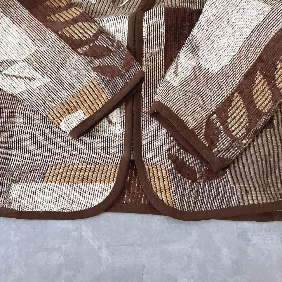 ヴィンテージ ゴブラン ジャケット XL相当 ジップアップ 幾何学 アート柄 ブラウン系 羽織り　ゆったり_画像10