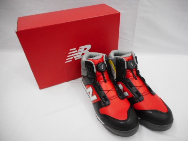 77 送80サ 1201YD02 newbalance ニューバランス A種 人工皮革製 プロスニーカー 作業靴 安全靴 HB-231 BLACK RED WHITE サイズ28cm 未使用_画像1