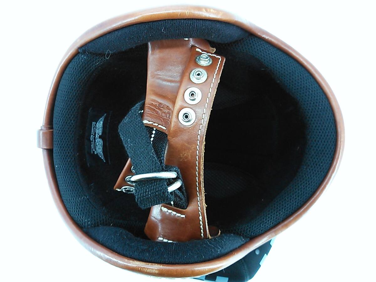 【送料無料】TT&CO スーパーマグナム レザーリムショット ブラック M/L 57-58cm ダブルストラップ ジェットヘルメット_画像7