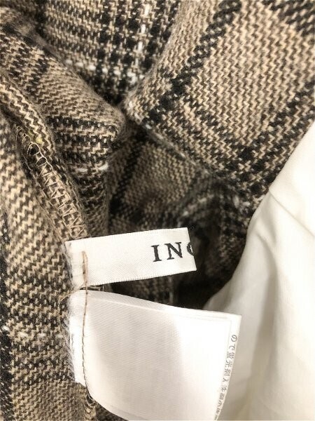 INGNI イング レディース チェック 微起毛 切替 袖シャツ チュニック カットソー M 茶黒白_画像2