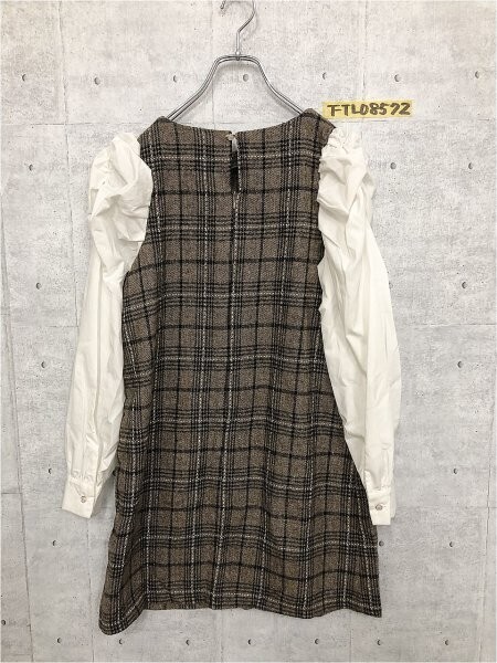 INGNI イング レディース チェック 微起毛 切替 袖シャツ チュニック カットソー M 茶黒白_画像4