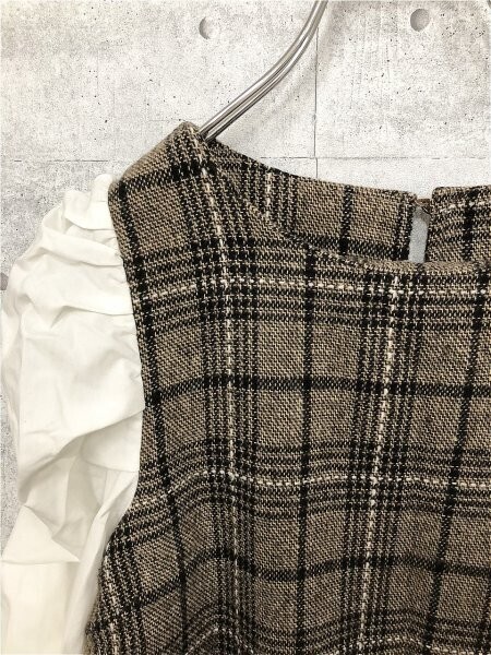 INGNI イング レディース チェック 微起毛 切替 袖シャツ チュニック カットソー M 茶黒白_画像5