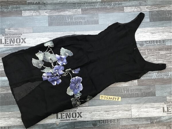 Barami レディース ボタニカル シルク ノースリーブ ロングワンピース USE製 裏地 0 黒_画像5