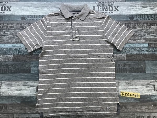 GAP KIDS ギャップ キッズ ボーダー柄 半袖ポロシャツ 140 グレー白_画像1