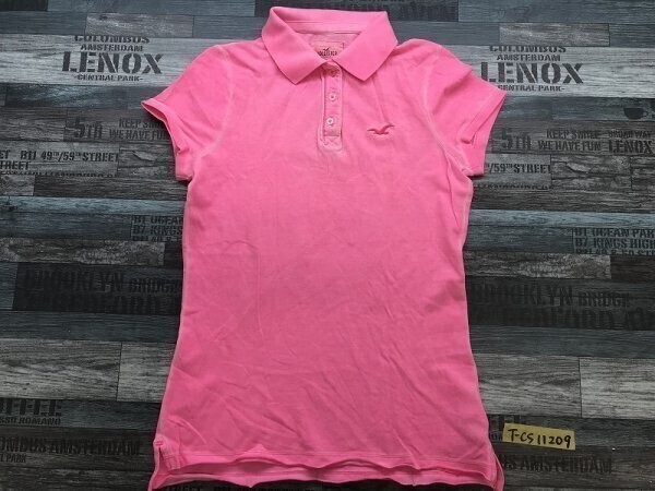 HOLLISTER ホリスター レディース ワンポイント刺繍 ブリーチ加工 鹿の子 半袖ポロシャツ L ピンク_画像1