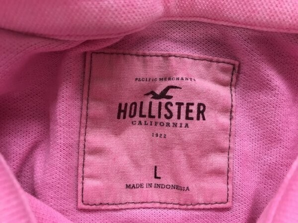 HOLLISTER ホリスター レディース ワンポイント刺繍 ブリーチ加工 鹿の子 半袖ポロシャツ L ピンク_画像2