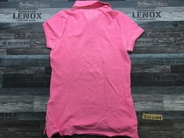 HOLLISTER ホリスター レディース ワンポイント刺繍 ブリーチ加工 鹿の子 半袖ポロシャツ L ピンク_画像3