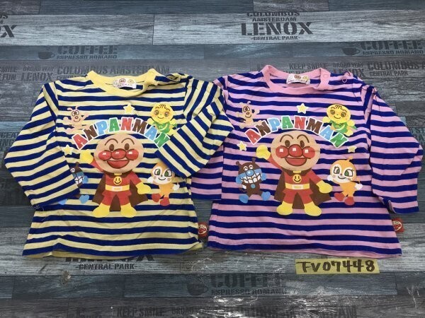 アンパンマン キッズ 男の子 女の子 ボーダー プリント 長袖カットソー 色違い 2点セット まとめ売り 95 青黄色ピンク_画像1