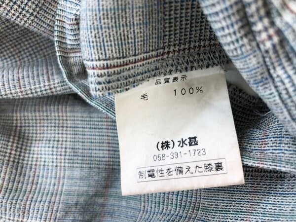 (株)水甚 メンズ ウール グレンチェック タック入り スラックスパンツ 91cm グレー青赤_画像3