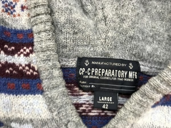 CP-C チャオパニック メンズ ノルディック柄 ウールニット プルパーカー L グレー赤青_画像2