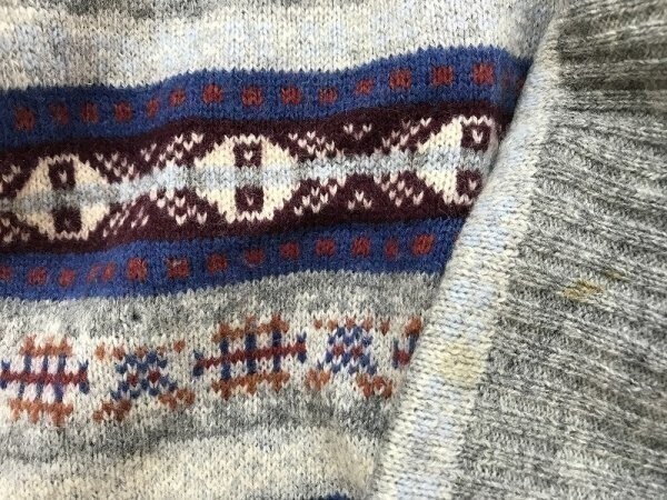 CP-C チャオパニック メンズ ノルディック柄 ウールニット プルパーカー L グレー赤青_画像3