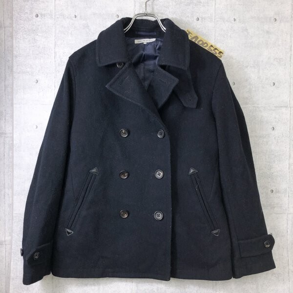 green label relaxing グリーンレーベル ユナイテッドアローズ レディース ウール混 Pコート 紺_画像1