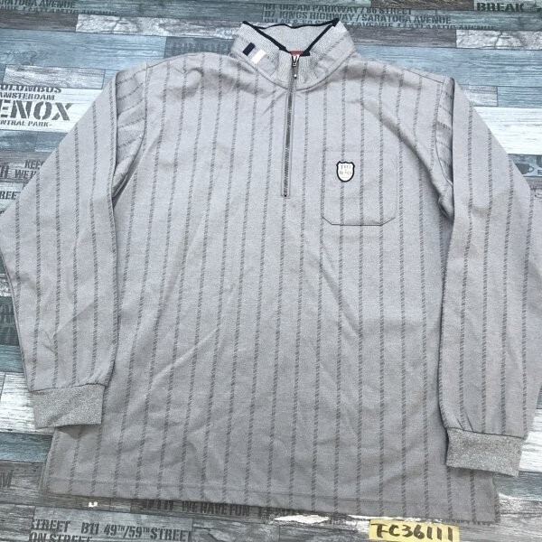 INSPIRE メンズ ハーフジップ ストライプ ロゴワッペン カットソー 大きいサイズ LL グレー_画像1