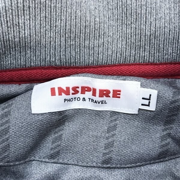 INSPIRE メンズ ハーフジップ ストライプ ロゴワッペン カットソー 大きいサイズ LL グレー_画像2