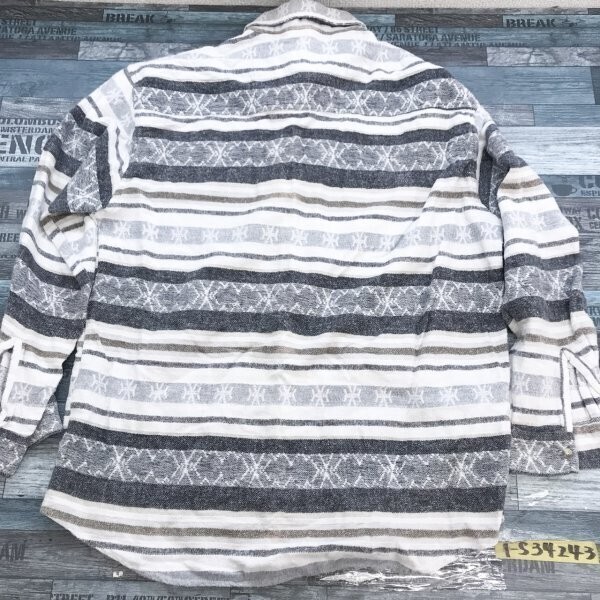 LERROS メンズ コットン100% ボーダー柄 長袖シャツ L 白グレー_画像3