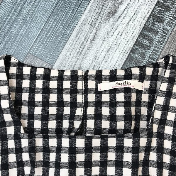 DAZZLIN ダズリン レディース バックジップ チェック柄 ノースリーブワンピース 裏地 S 黒オフホワイト_画像2
