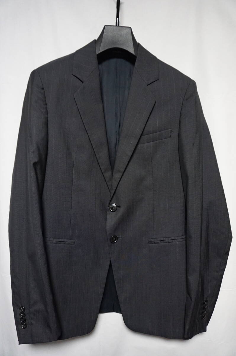 【美品】 EMPORIO ARMANI エンポリオアルマーニ テーラードジャケット 【サイズ46】 ウール シルク グレー ストライプ_画像1