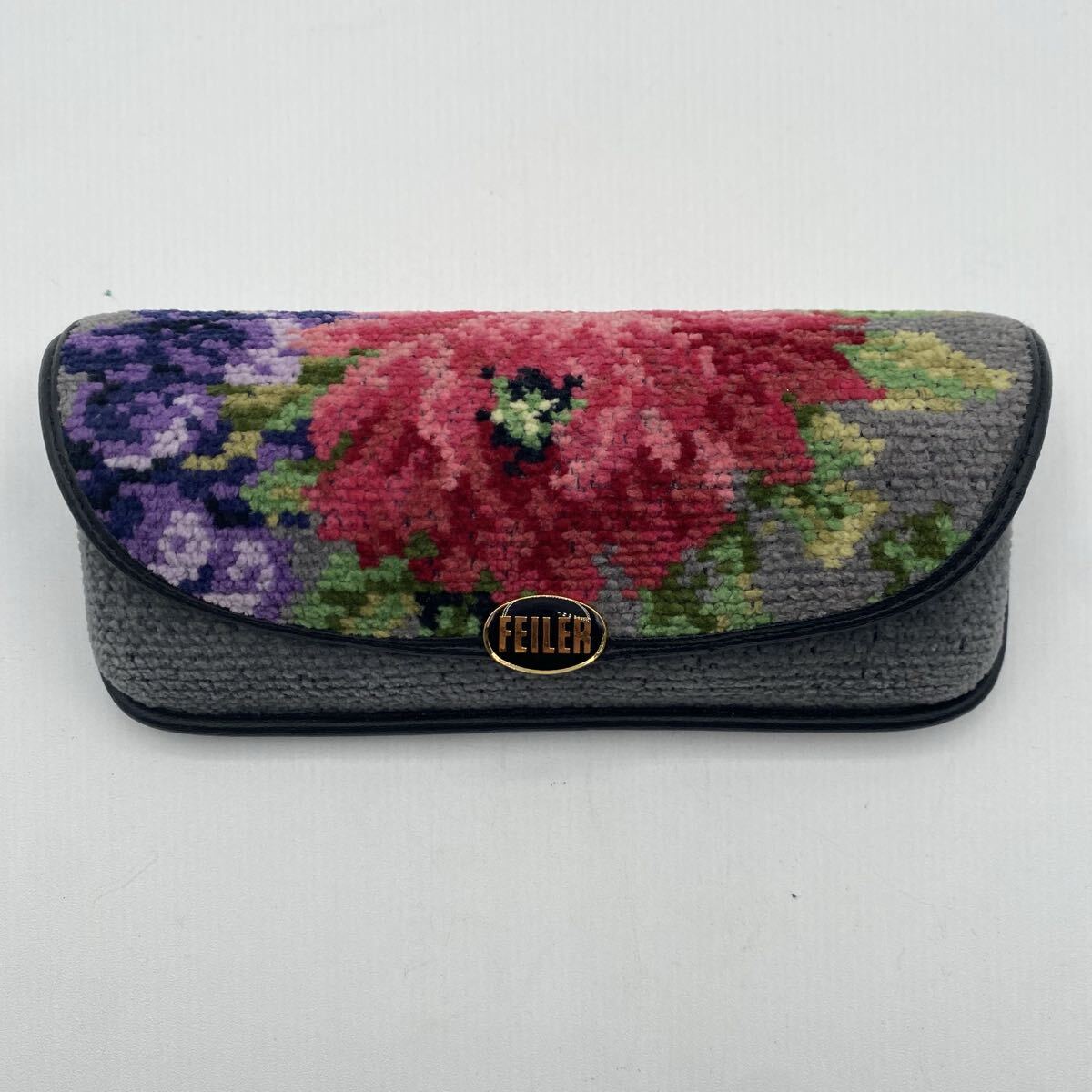 1円スタート FEILER フェイラー メガネケース 花柄 眼鏡ケース 眼鏡入れ グレー 1112b_画像1