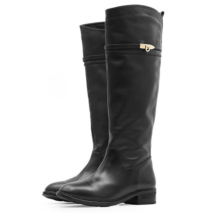 SALE[ прекрасный товар ]Salvatore Ferragamo Salvatore Ferragamo сапоги кожа gun chi-ni Flat каблук женский 8C чёрный сделано в Италии 