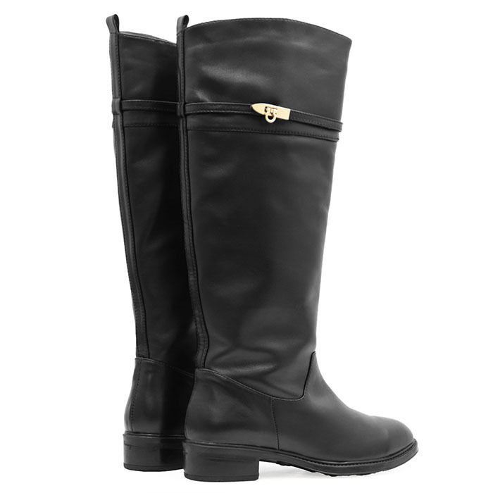 SALE[ прекрасный товар ]Salvatore Ferragamo Salvatore Ferragamo сапоги кожа gun chi-ni Flat каблук женский 8C чёрный сделано в Италии 