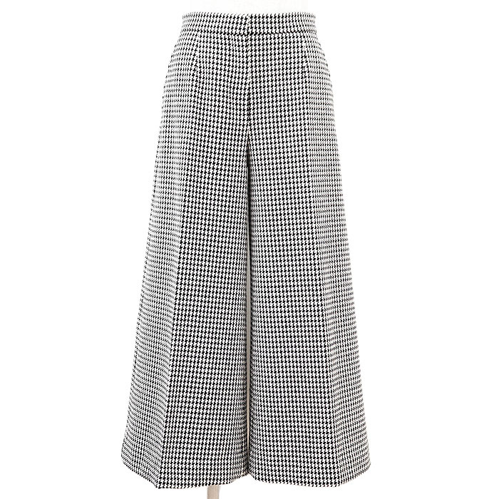 【極美品】Christian Dior クリスチャンディオール ワイドパンツ ハウンドトゥース 千鳥格子柄 レディース 36 アイボリー 黒 イタリア製_画像1