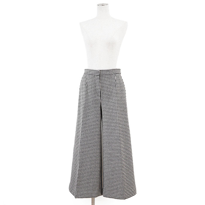 【極美品】Christian Dior クリスチャンディオール ワイドパンツ ハウンドトゥース 千鳥格子柄 レディース 36 アイボリー 黒 イタリア製_画像2
