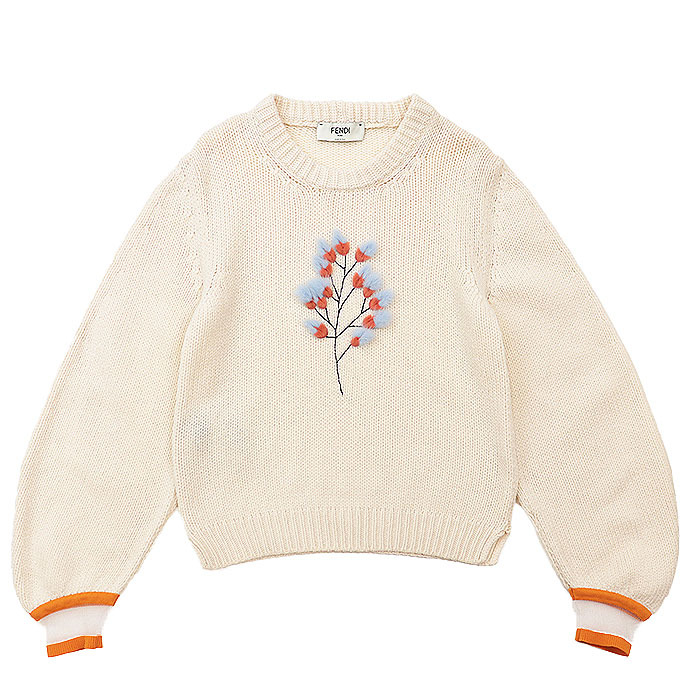 [ прекрасный товар ]FENDI Fendi свитер кашемир 100% Lee крыло bro Ida Lee вышивка норка мех вязаный tops женский 40 слоновая кость 