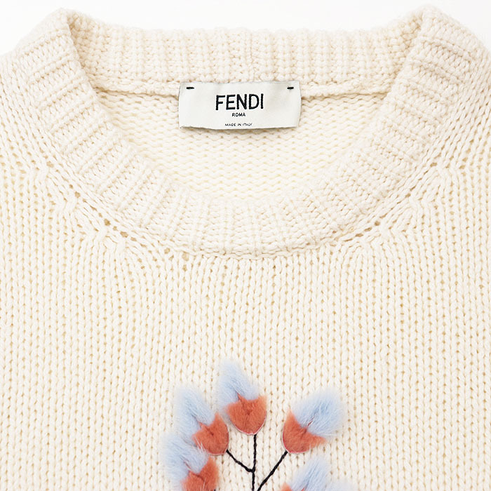 [ прекрасный товар ]FENDI Fendi свитер кашемир 100% Lee крыло bro Ida Lee вышивка норка мех вязаный tops женский 40 слоновая кость 