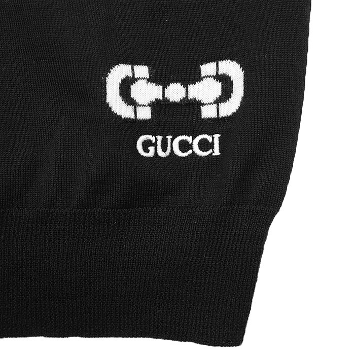 【SALE】GUCCI グッチ セーター ロゴ エンブロイダリー 刺繍 ホースビットジャガード ウール100% ハイゲージ ニット レディース XS 黒 白_画像4