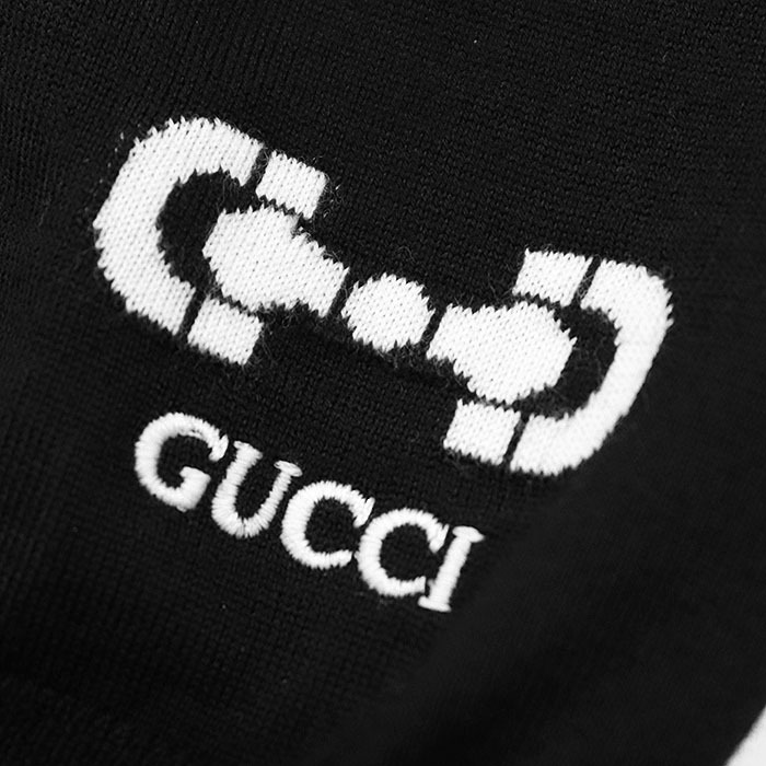 【SALE】GUCCI グッチ セーター ロゴ エンブロイダリー 刺繍 ホースビットジャガード ウール100% ハイゲージ ニット レディース XS 黒 白_画像5
