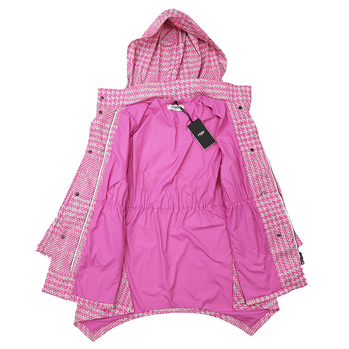 【新品同様】FENDI フェンディ コート ストレッチナイロン デジタルカモ ハウンドトゥース レインウェア 撥水性 レディース 40 ピンク_画像8