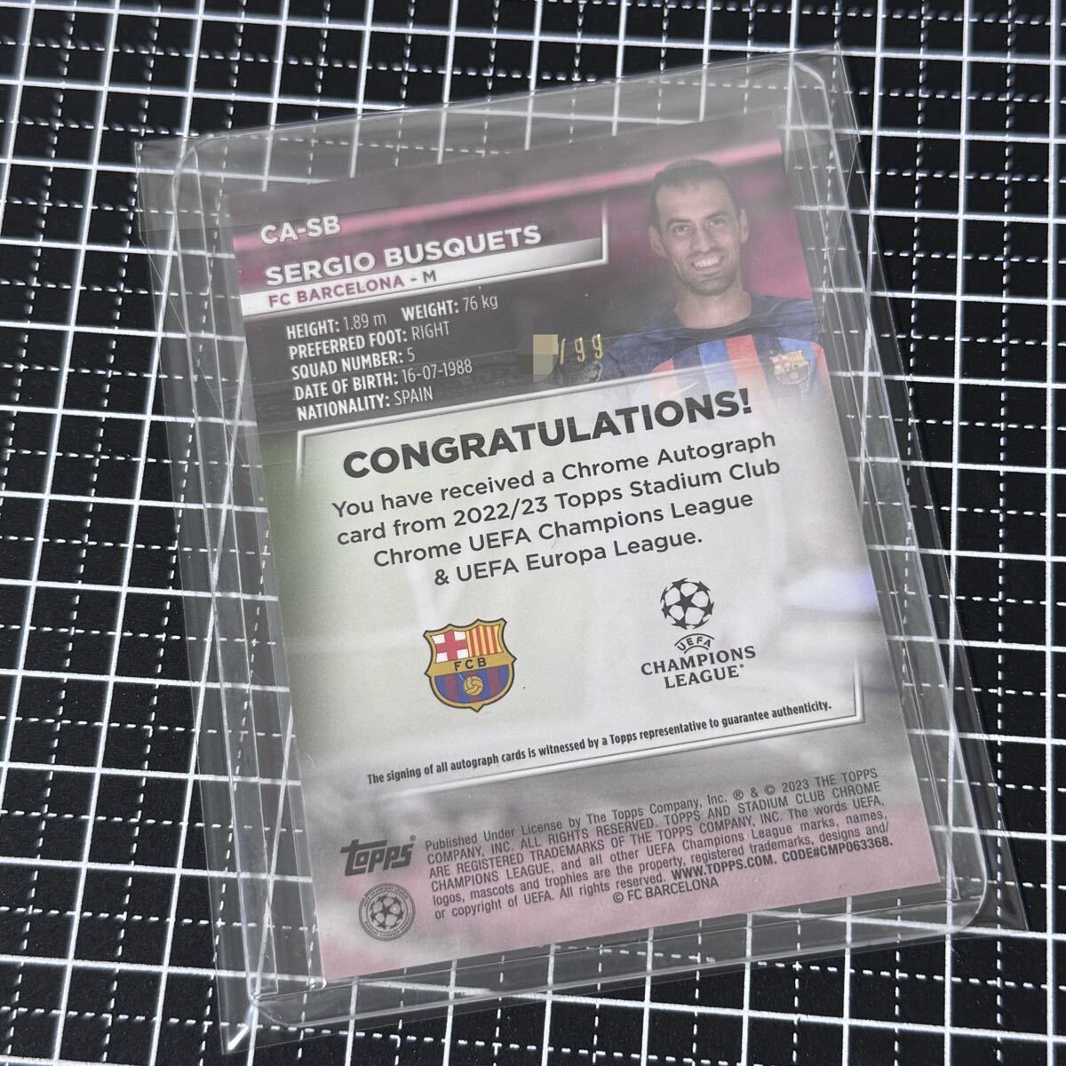 2023 Topps Stadium Club Chrome Sergio Busquets /99 直筆サインカード Auto Barcelona_画像2