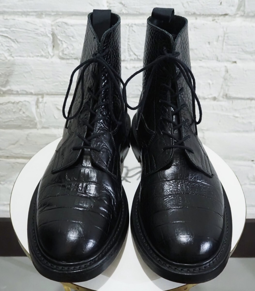 【美品/送料無料】英国製 Tricker's/トリッカーズ クロコダイル型押 カントリー プレーントゥ ブーツ UK8 26.5cm相応/cheaney クロケット_画像4