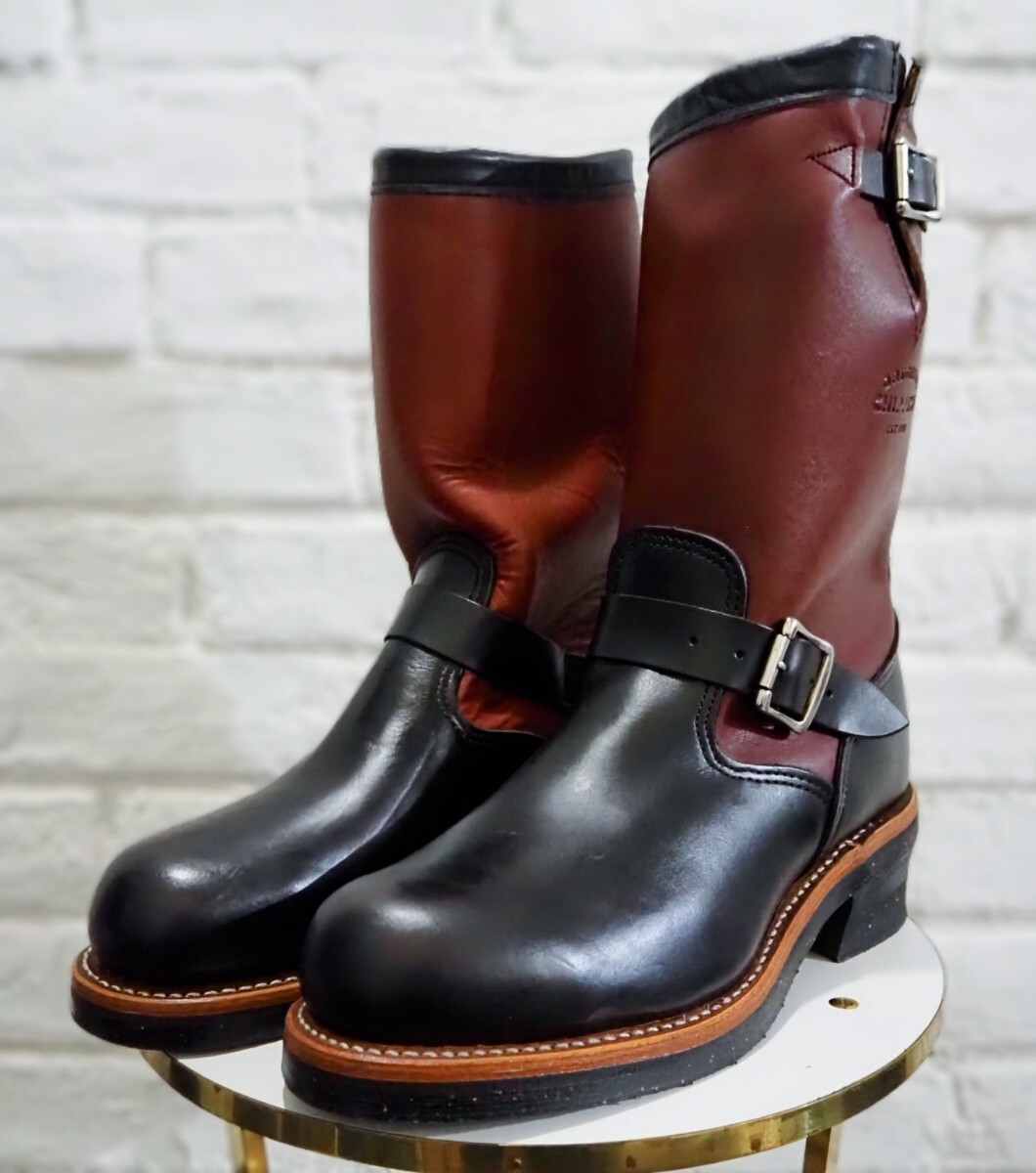 【試し履きのみ/送料無料】USA製 CHIPPEWA/チペワ スチールトゥ エンジニアブーツ 71/2E 25.5cm相応 ブラック ブラウン 黒茶/redwing wesco_画像1