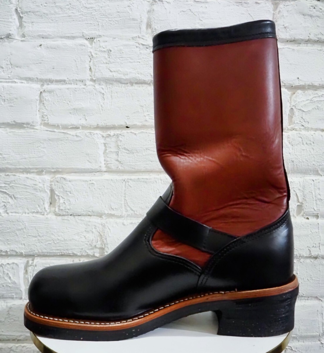 【試し履きのみ/送料無料】USA製 CHIPPEWA/チペワ スチールトゥ エンジニアブーツ 71/2E 25.5cm相応 ブラック ブラウン 黒茶/redwing wesco_画像4