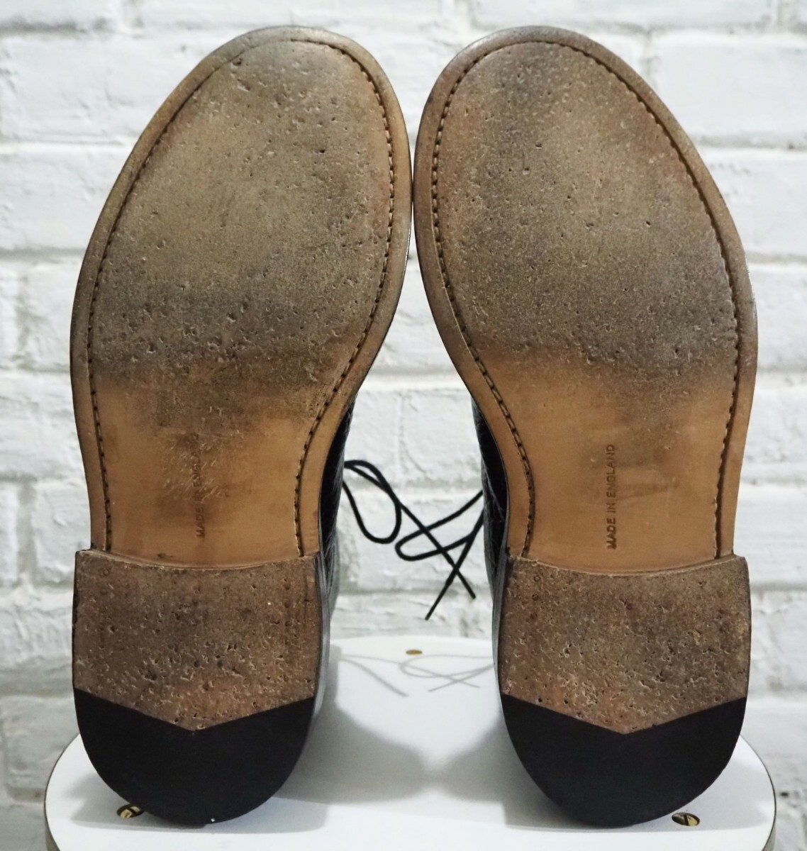 【美品/送料無料】英国製 Tricker's/トリッカーズ クロコダイル型押 カントリー プレーントゥ ブーツ UK8 26.5cm相応/cheaney クロケット_画像5