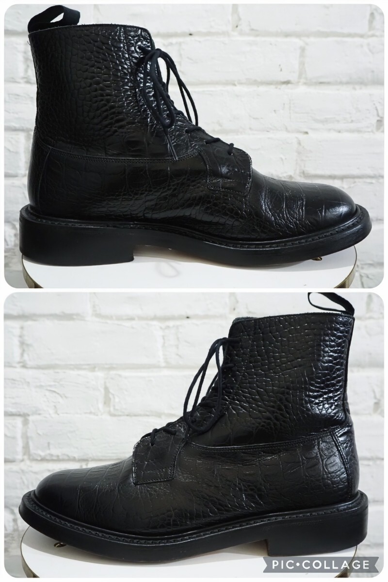 【美品/送料無料】英国製 Tricker's/トリッカーズ クロコダイル型押 カントリー プレーントゥ ブーツ UK8 26.5cm相応/cheaney クロケット_画像2