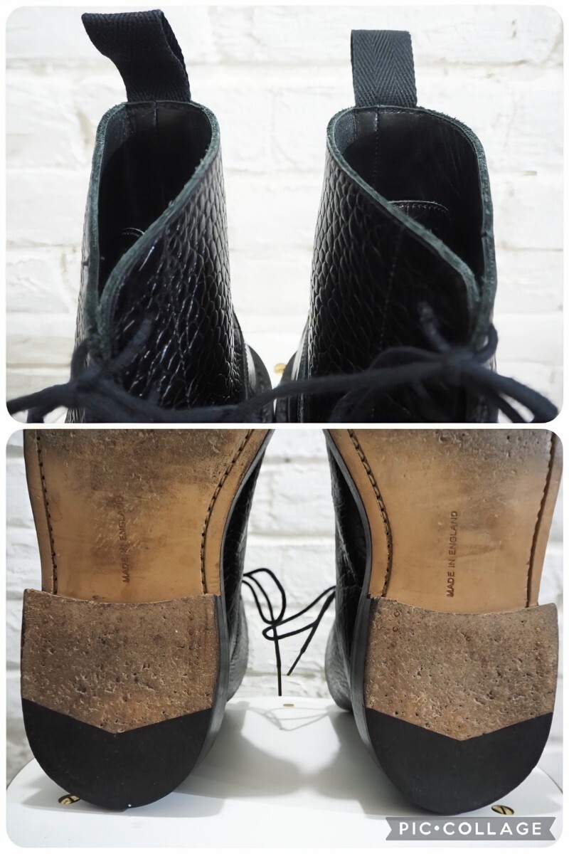 【美品/送料無料】英国製 Tricker's/トリッカーズ クロコダイル型押 カントリー プレーントゥ ブーツ UK8 26.5cm相応/cheaney クロケット_画像7